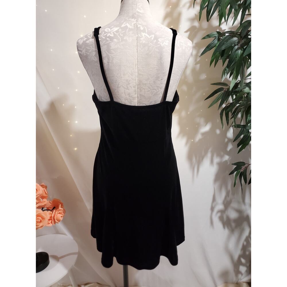 Vtg Y2K Victorias Secret Velour Mini Skater Dress Size M Black Velvet V-Neck - Picture 3 of 10